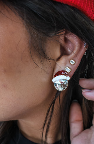 Sparkling Santa Stud Earrings • Gold
