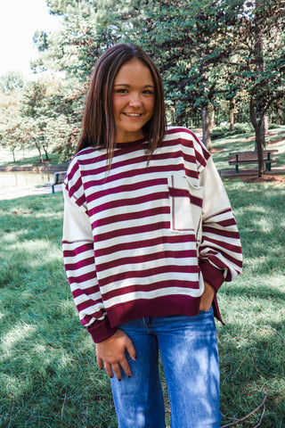 Seeing Stripes Oversized Pullover • Wine