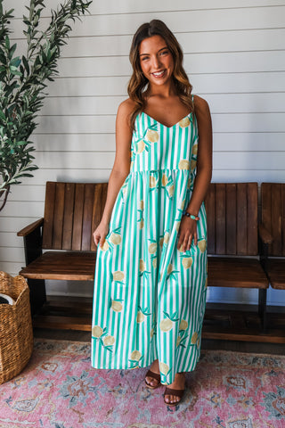 Lemon Drop Stripes Pocket Dress • Green