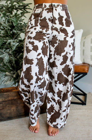 Darby Cow Print Barrel Leg