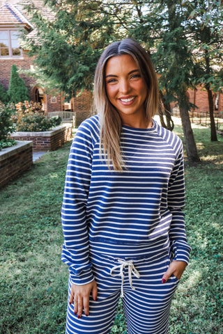 Weekend Waffle Knit Top • Blue Stripe