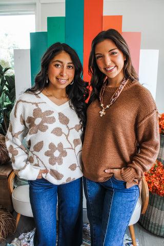 Autumn Blooms Sweater • Cream/Tan - FINAL SALE