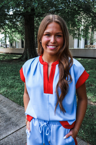 Split Second Short Set • Light Blue/Red