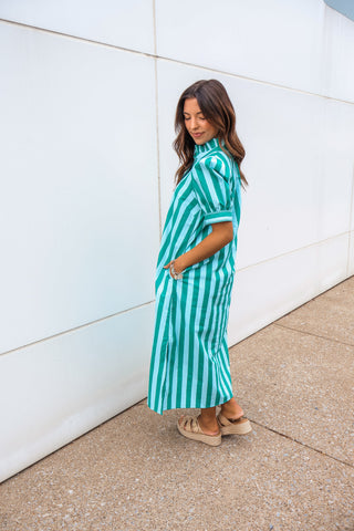 Oasis Stripes Pocket Dress • Green