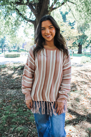 New Horizons Tassel Sweater • Canyon Clay
