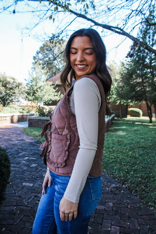 Tie It Together Quilted Bow Vest • Cocoa - FINAL SALE