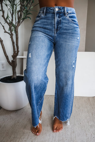 Lyla Distressed Wide Leg • Medium Wash