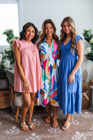 Colorful Charm Cotton Dress • Peach