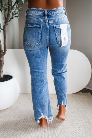 Skye Distressed Hem Straight • Medium Wash