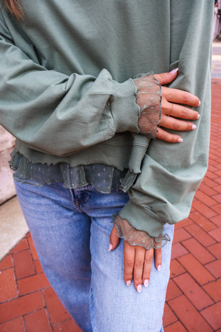 Effortless Charm Ruffle Trim Pullover • Sage