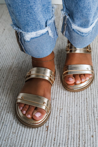 Maya Double Buckle Sandal • Gold