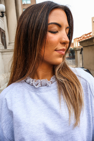Effortless Charm Ruffle Trim Pullover • Heather Grey