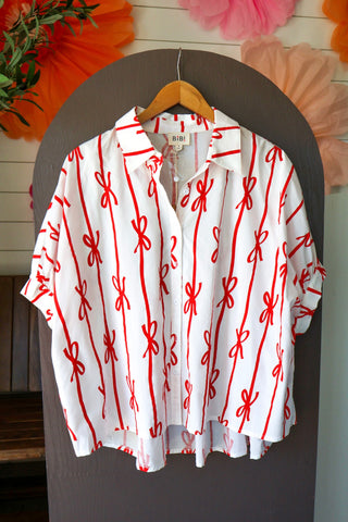 Summer Sale 47 • Red Bows Printed Shirt – FINAL SALE