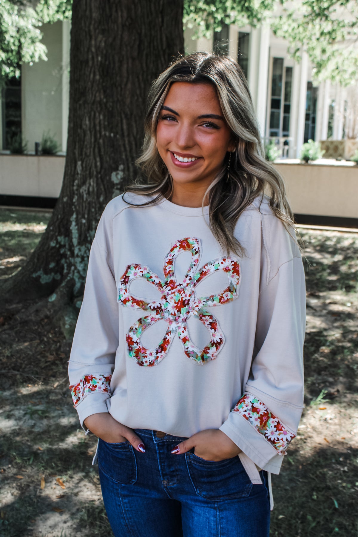 Happy Fall Flower Top • Latte