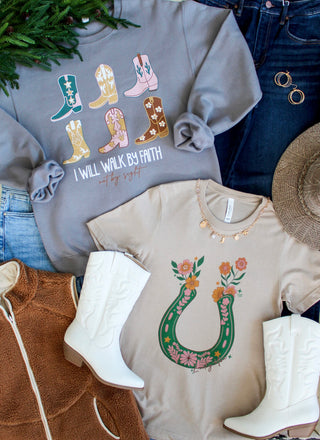 I Will Walk By Faith Graphic Sweatshirt • Grey