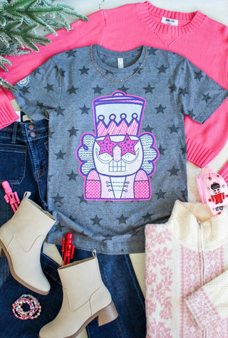 A Crackin’ Christmas Star Print Graphic Tee • Heather Grey