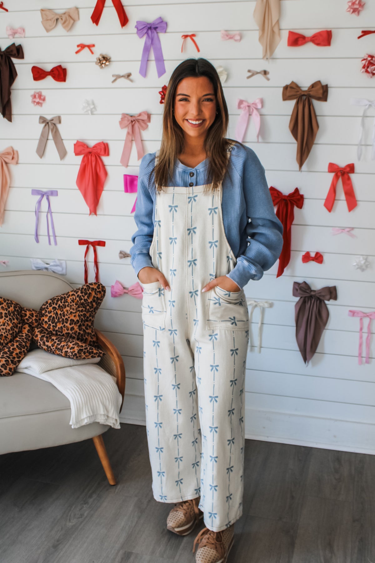 Paint A Picture Bow Print Overall • Blue