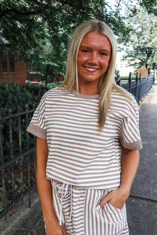 Making Waves Short Set • Mocha Stripes