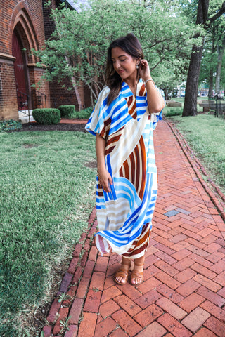 Swirling Tides Striped Midi • Blue Multi