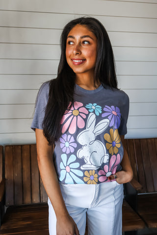 Hop To It Bunny Graphic Tee • Graphite