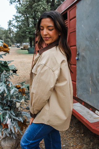 Day In The Country Contrast Shacket • Tan