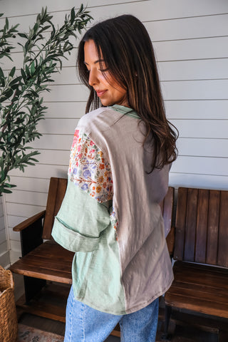 Cottage Blooms Colorblock Top • Green Mix