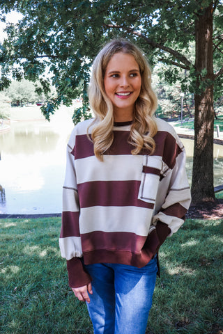 Cabin Crush Oversized Pullover • Cocoa Stripe