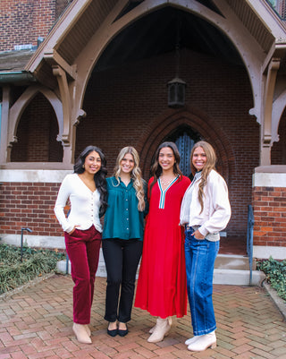 Season’s Best Striped Trim Dress • Red