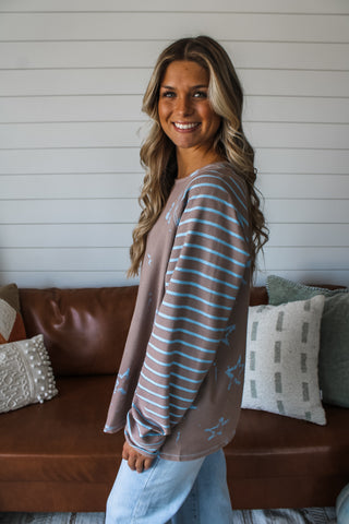 Seeing Stars Striped Top • Taupe/Blue