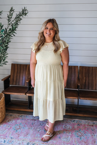 Beautiful Bliss Ruffle Midi • Iced Lemon - PLUS