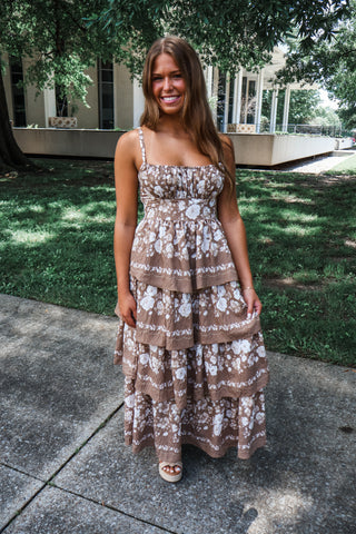 Blooming Romance Ruffle Maxi • Brown Floral