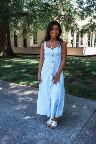 Daytime Social Striped Midi • Light Blue