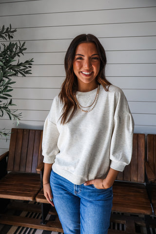 Harper Puff Sleeve Pullover • Heather Cream