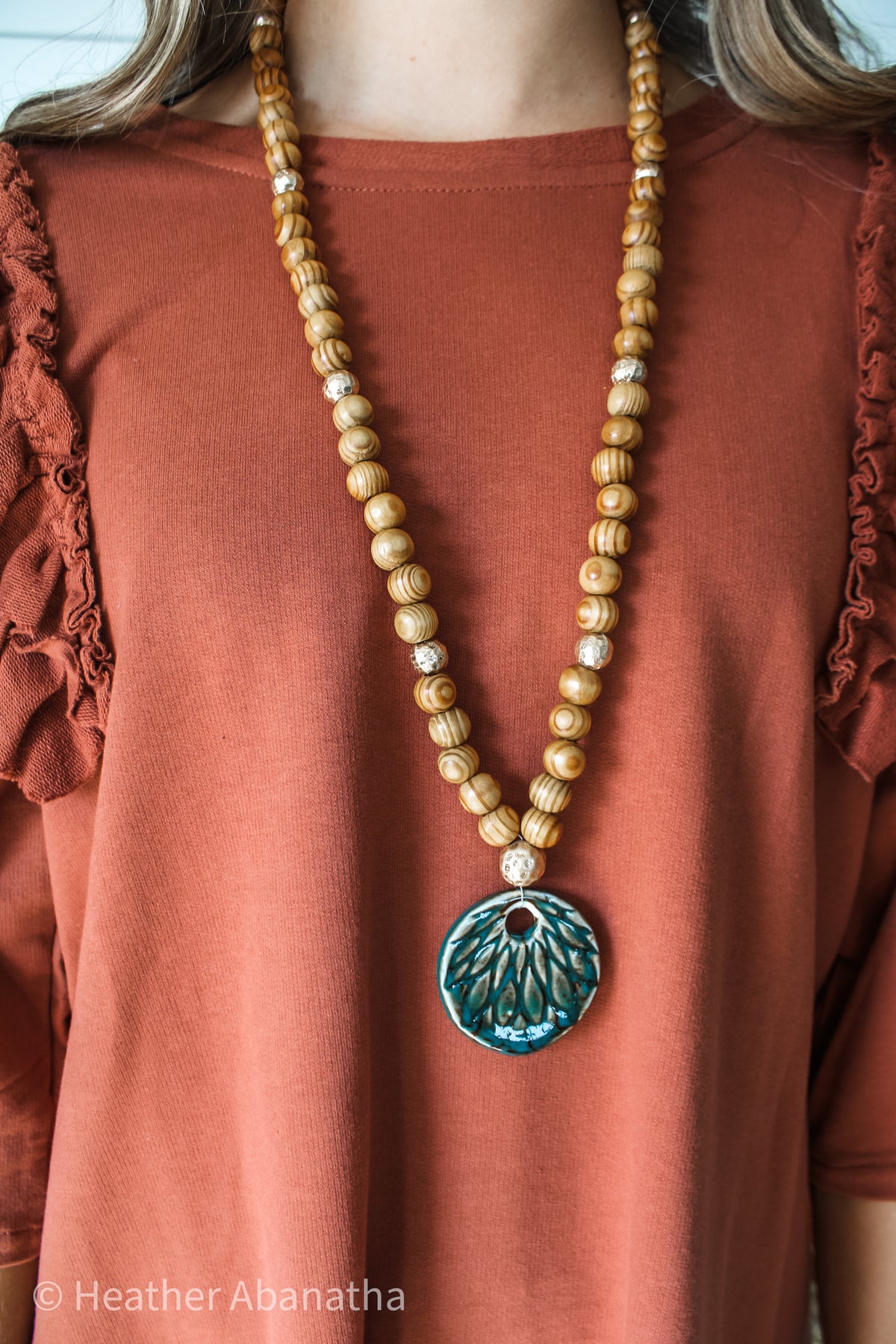 Autumn Blessings Ceramic Pendant Necklace • Tan