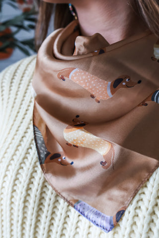 Dachshund Days Silk Scarf • Tan