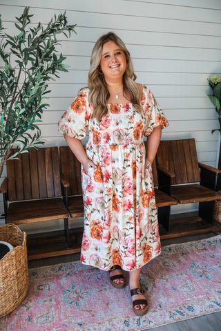 Rose Garden Smocked Midi • Cream Floral - PLUS