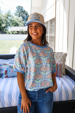 Palm Petals Pullover • Blue Floral