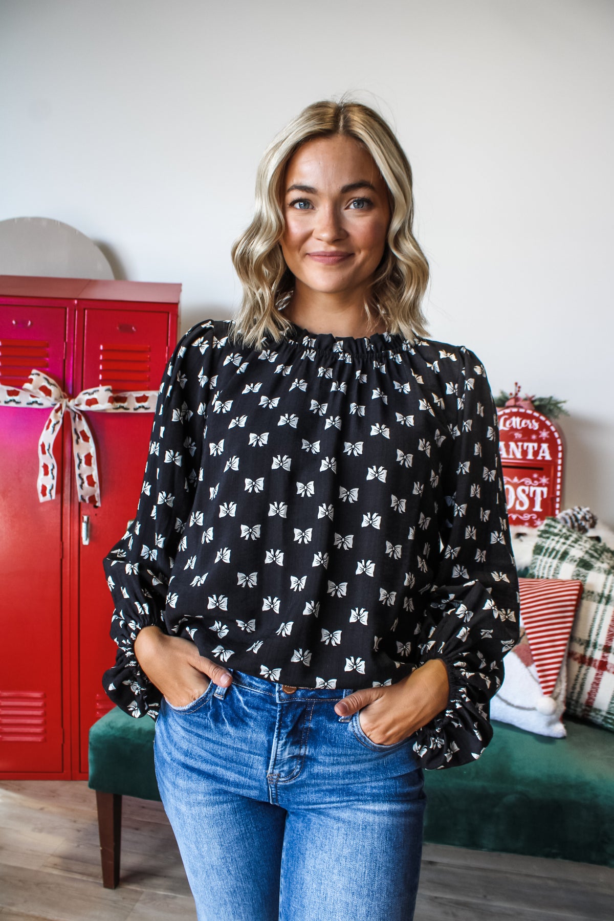 Spread Cheer Bow Print Blouse • Black