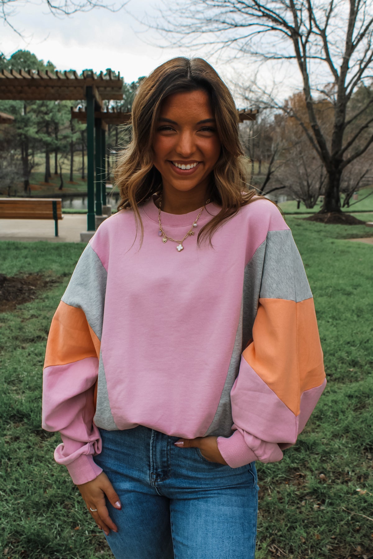 Dream On Colorblock Crewneck • Pink Mix