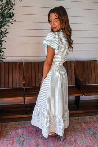 Springtime Stripes Ruffle Midi • Sage