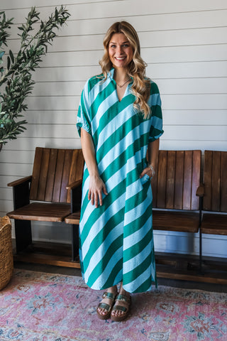 Nantucket Stripes Pocket Dress • Green