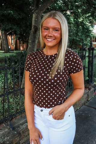 Carefree Cutie Dotted Tee • Chocolate