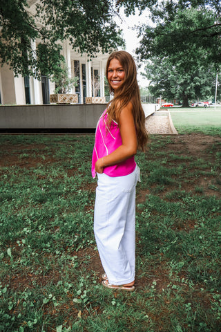 Coastline Chic Linen Top • Fuchsia