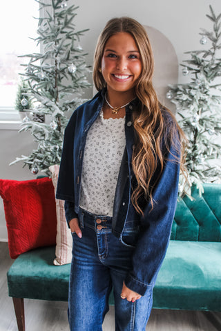 All Day Cropped Denim Shirt • Dark Wash