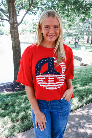 Summer Sale 11 • Red Peace Sign Top - FINAL SALE