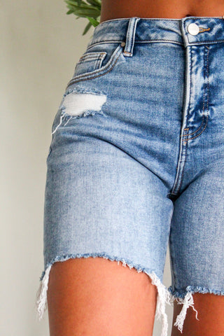 Mitchell Distressed Shorts | Tummy Control • Medium Wash