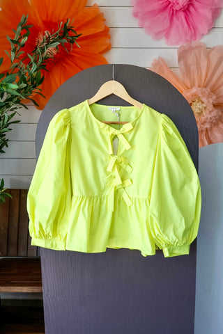 Summer Sale 53 • Yellow Bow Tie Peplum Top - FINAL SALE