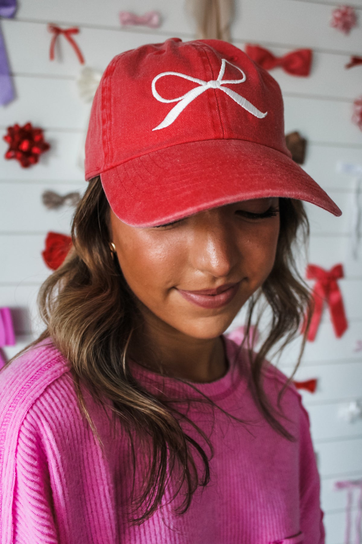 Bowtastic Beauty Embroidered Hat • Vintage Red