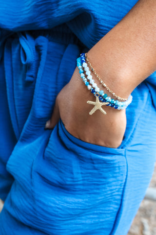 Seas The Day Beaded Bracelet • Blue