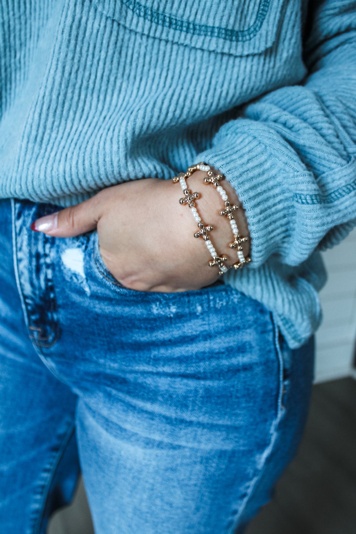 Cross My Heart Beaded Bracelet • Gold